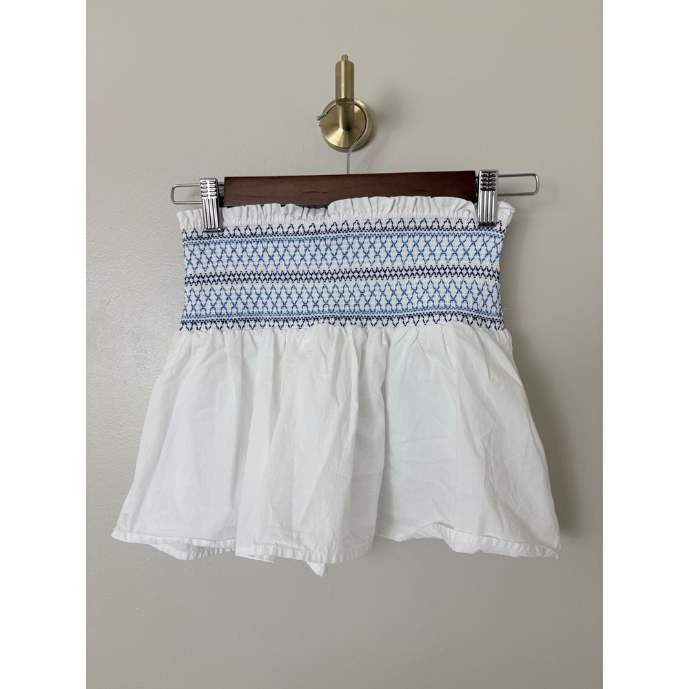 NWOT Crewcuts Smocked Skirt Girls Size M 8-9 White Blue Vacation Cotton Mini